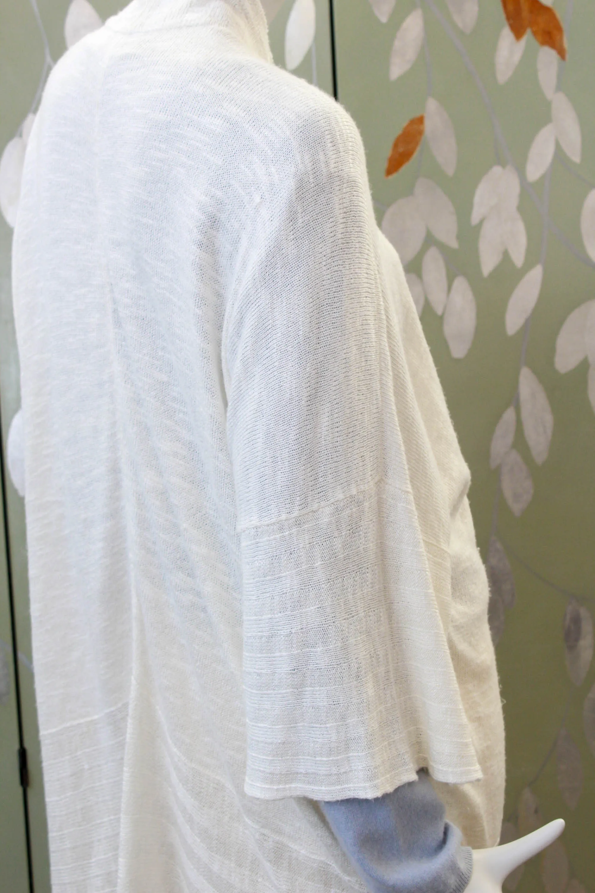 White Knit Eskandar Long Linen Cardigan, O/S