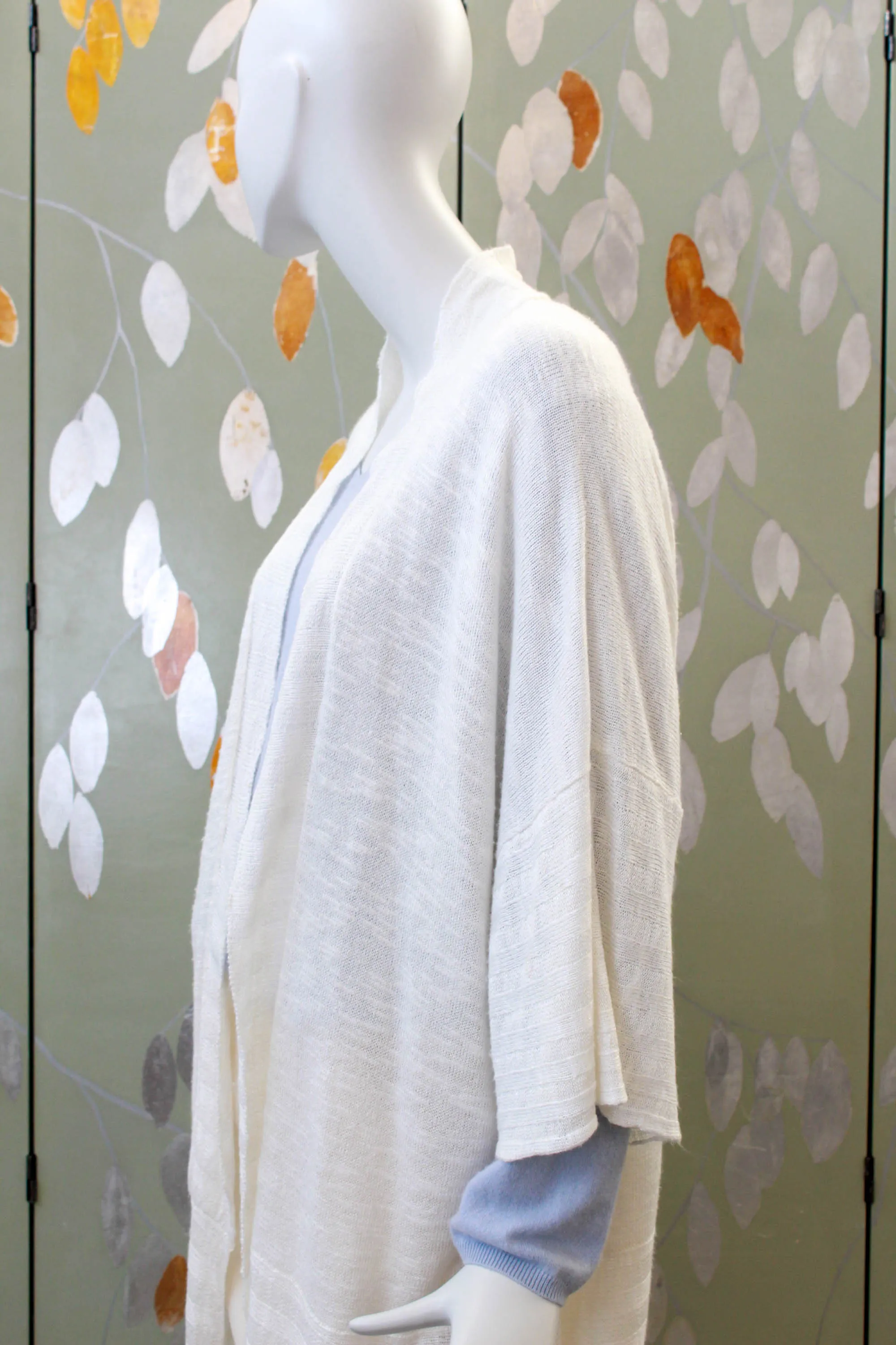 White Knit Eskandar Long Linen Cardigan, O/S