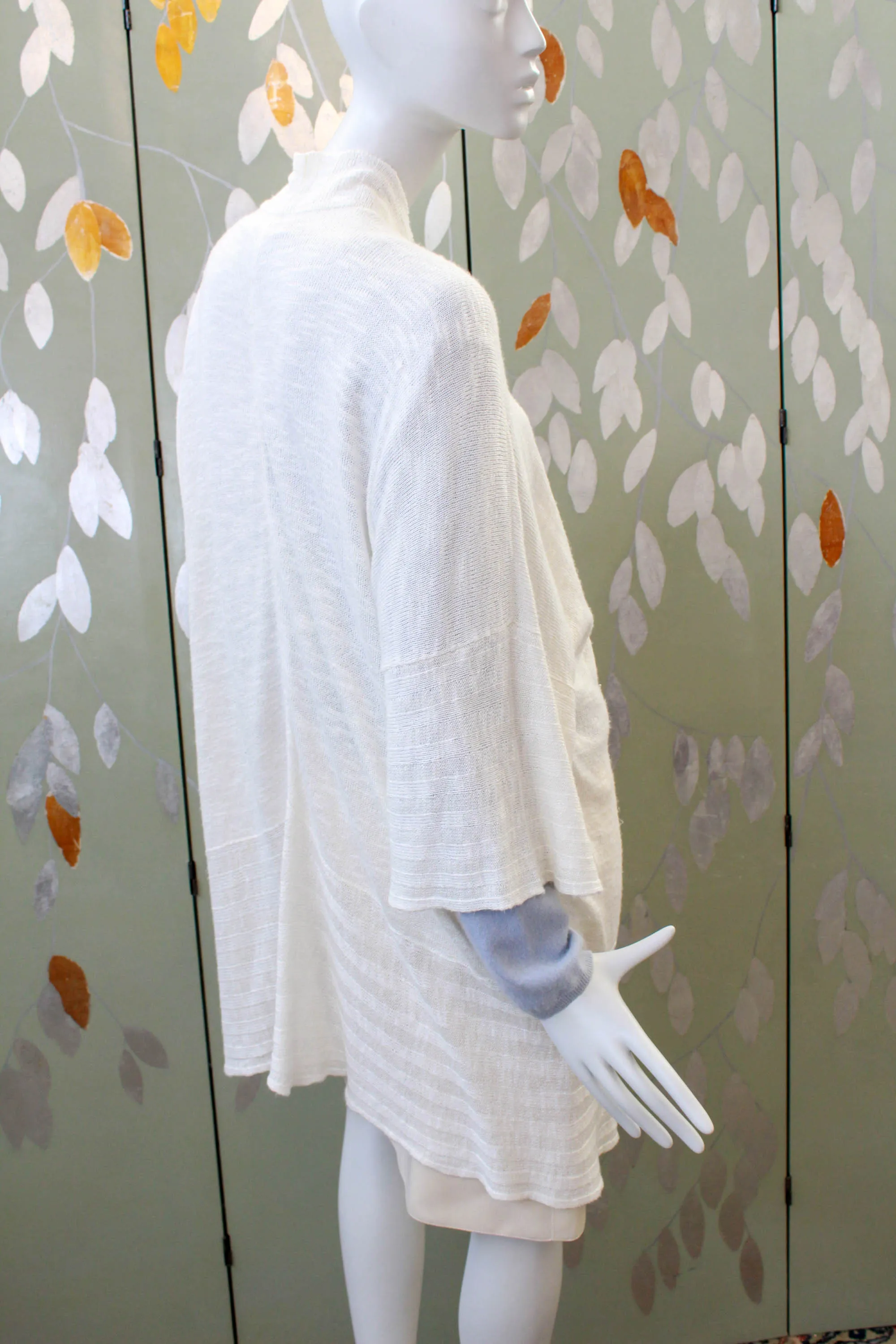 White Knit Eskandar Long Linen Cardigan, O/S