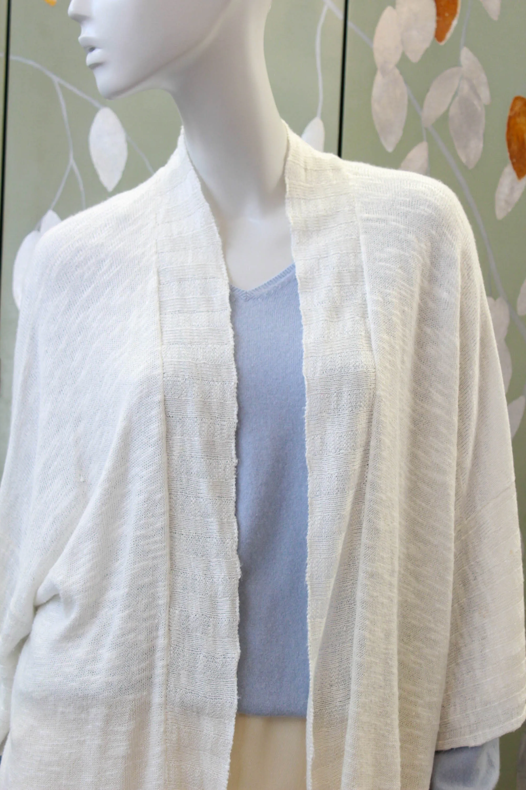 White Knit Eskandar Long Linen Cardigan, O/S