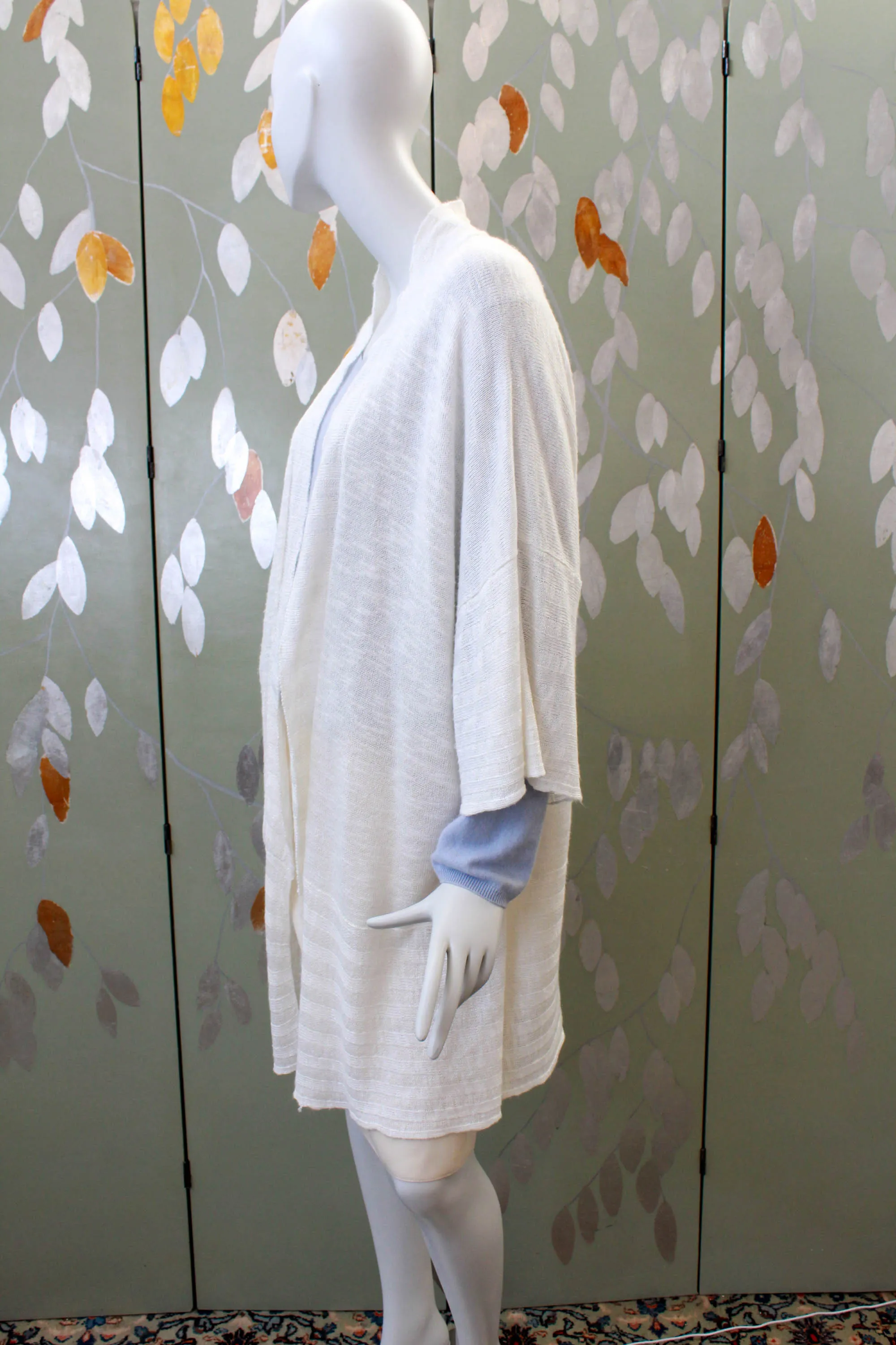 White Knit Eskandar Long Linen Cardigan, O/S